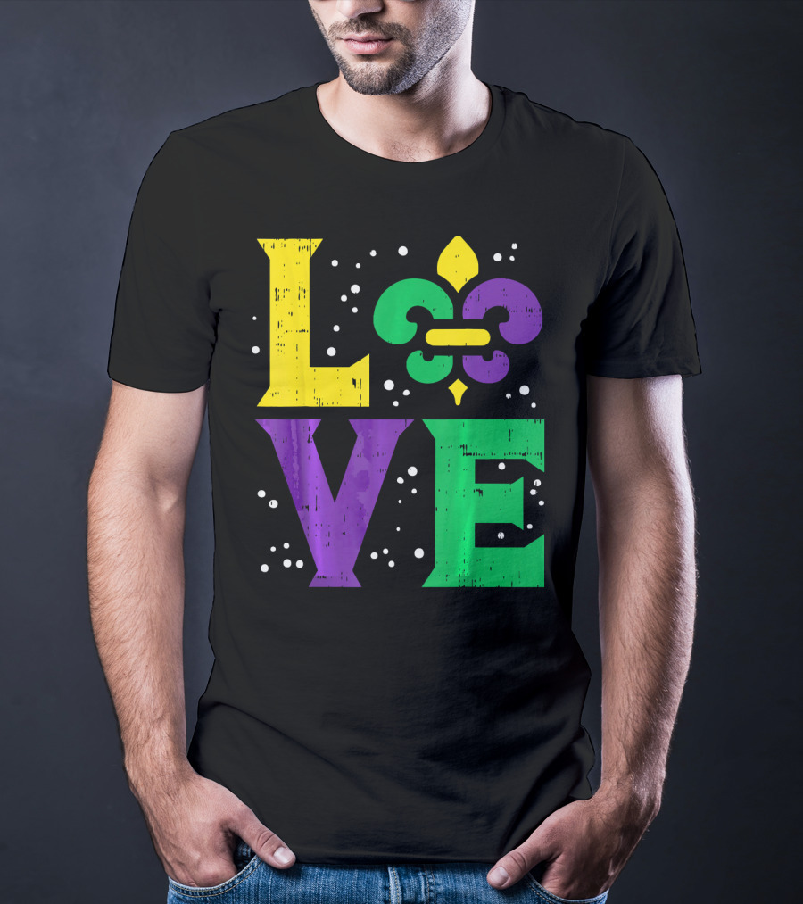 Love Jester Hat Funny Mardi Gras Carnival Fleur-de-Lis T-Shirt