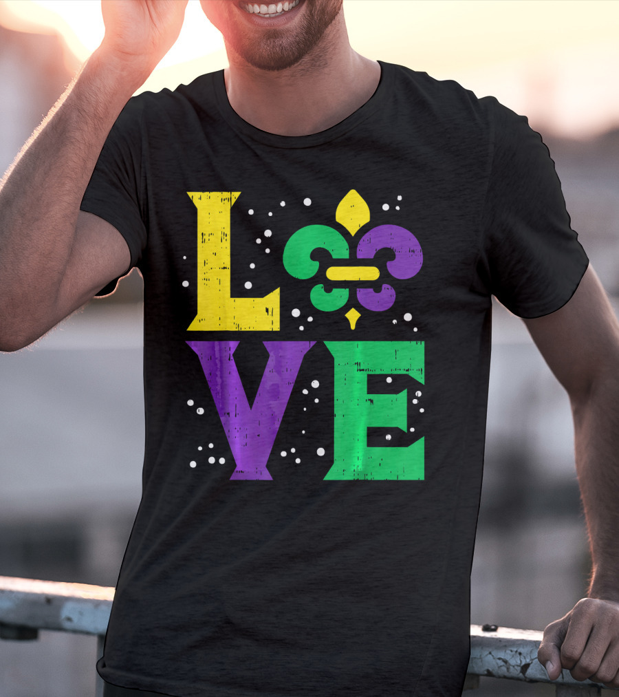 Love Jester Hat Funny Mardi Gras Carnival Fleur-de-Lis T-Shirt