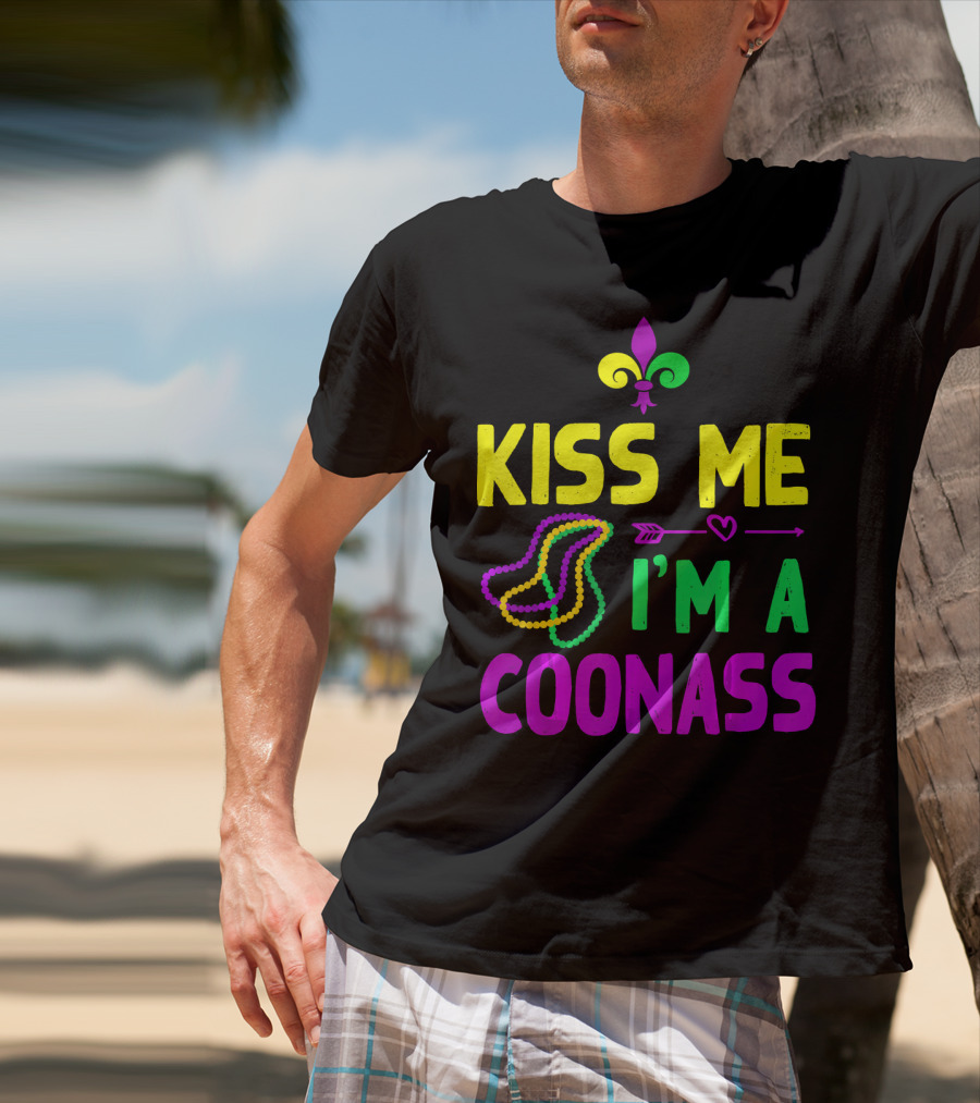 Kiss Me I'm A Coonass Mardi Gras Fleur-de-Lis Beads T-Shirt
