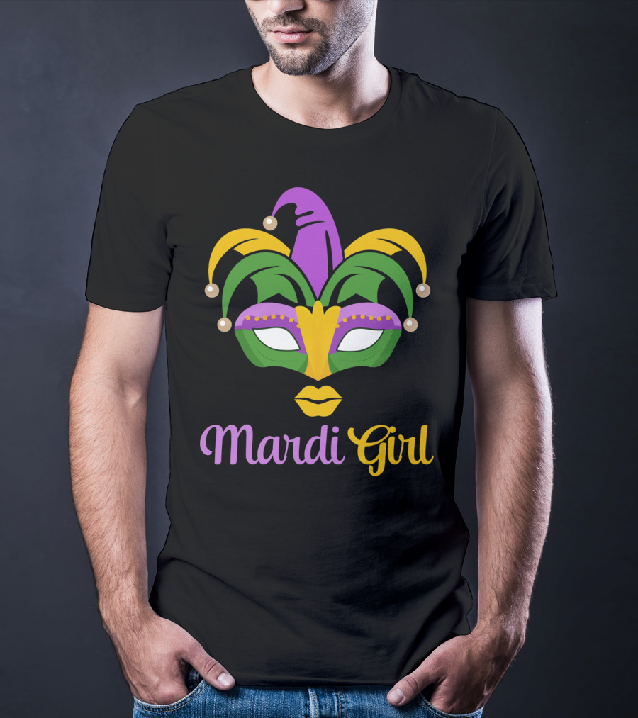 Mardi Girl Mask Colorful Jester Costume T-Shirt