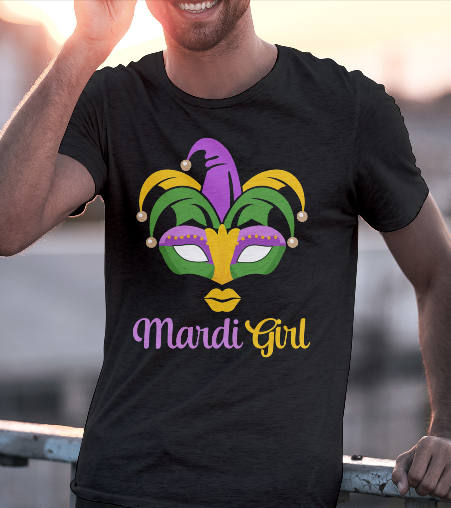 Mardi Girl Mask Colorful Jester Costume T-Shirt