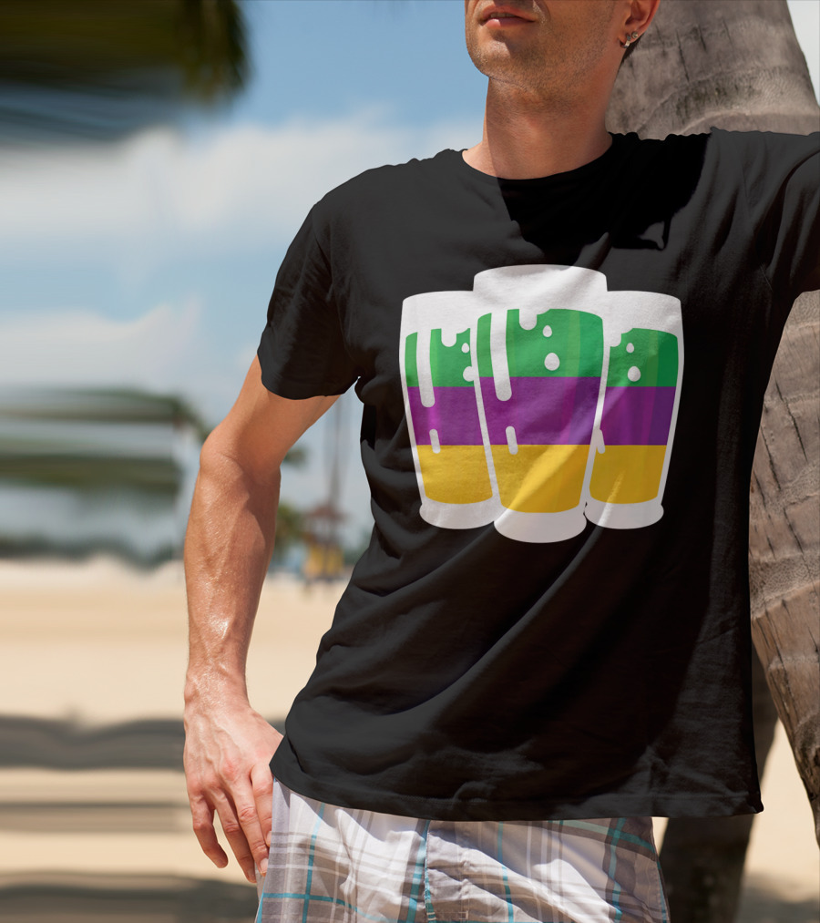 Mardi Gras Beer Funny Mardi Gras Party Carnival Colors T-Shirt