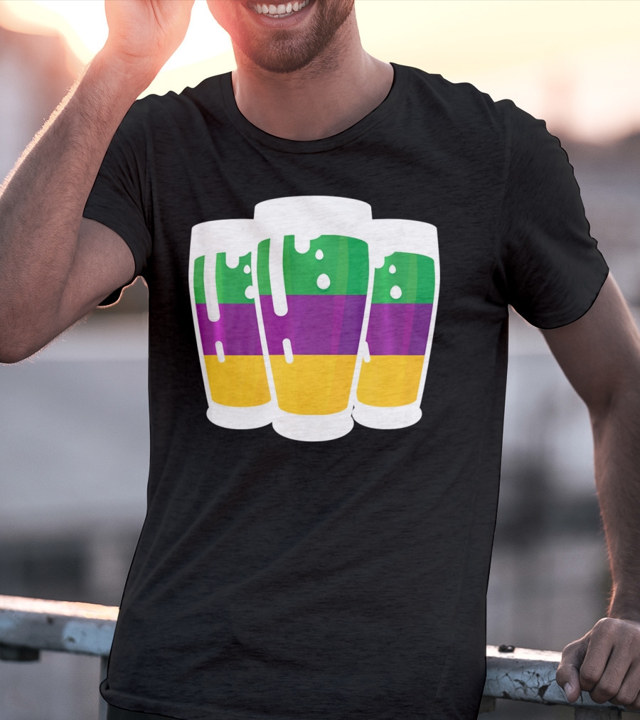 Mardi Gras Beer Funny Mardi Gras Party Carnival Colors T-Shirt