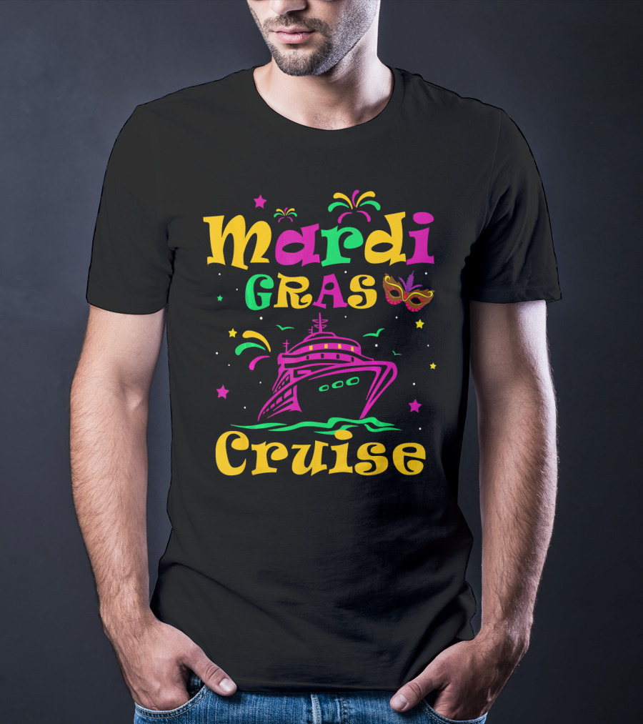 Mardi Gras Cruise Ship Mask Fireworks Vacation T-Shirt