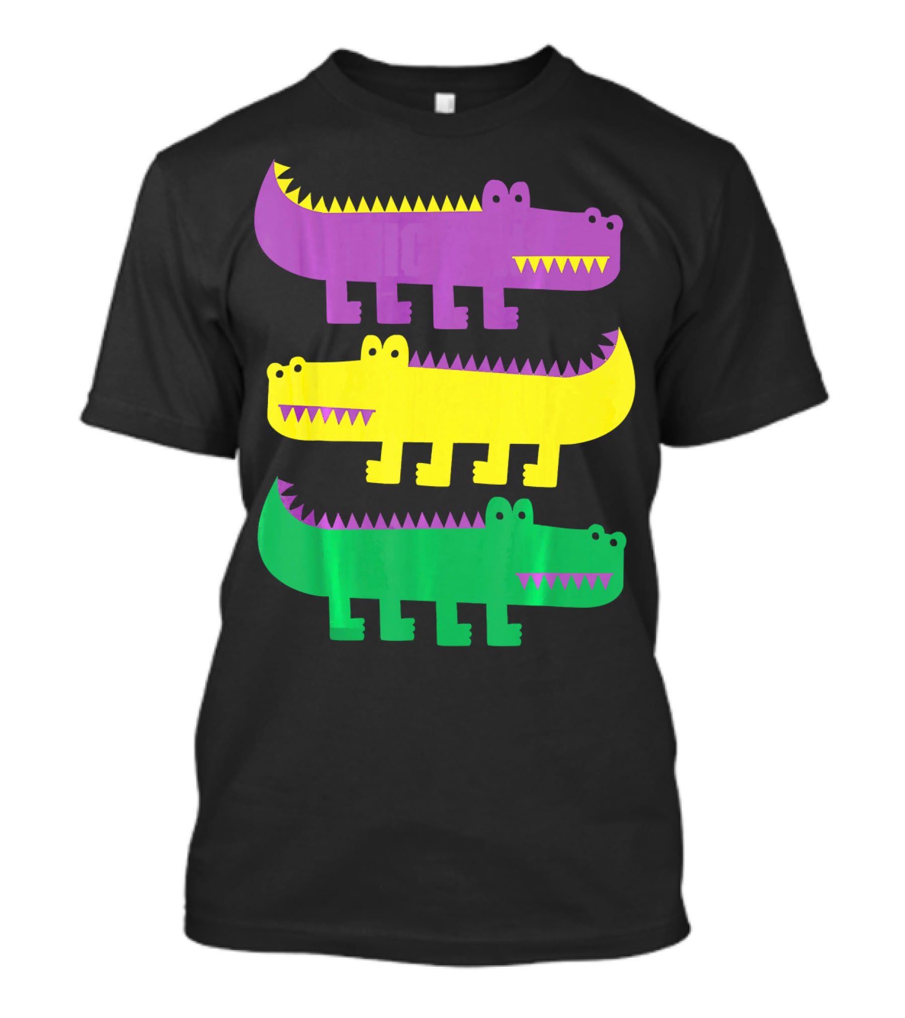 Mardi Gras Happy Alligator Crocodile Fun Purple Yellow Green Trio T-Shirt