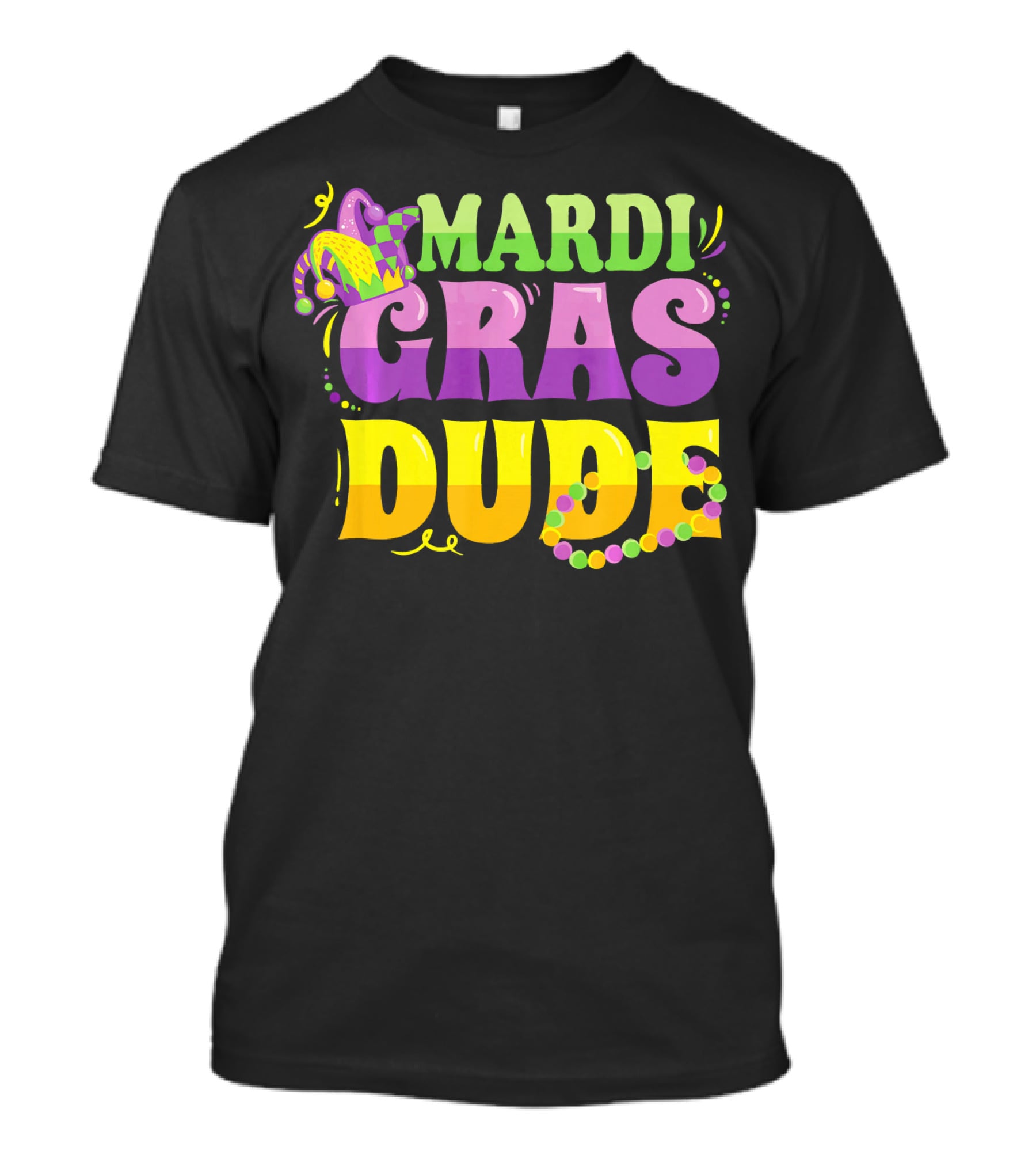 Mardi Gras Dude New Orleans Beads And Jester Hat T-Shirt