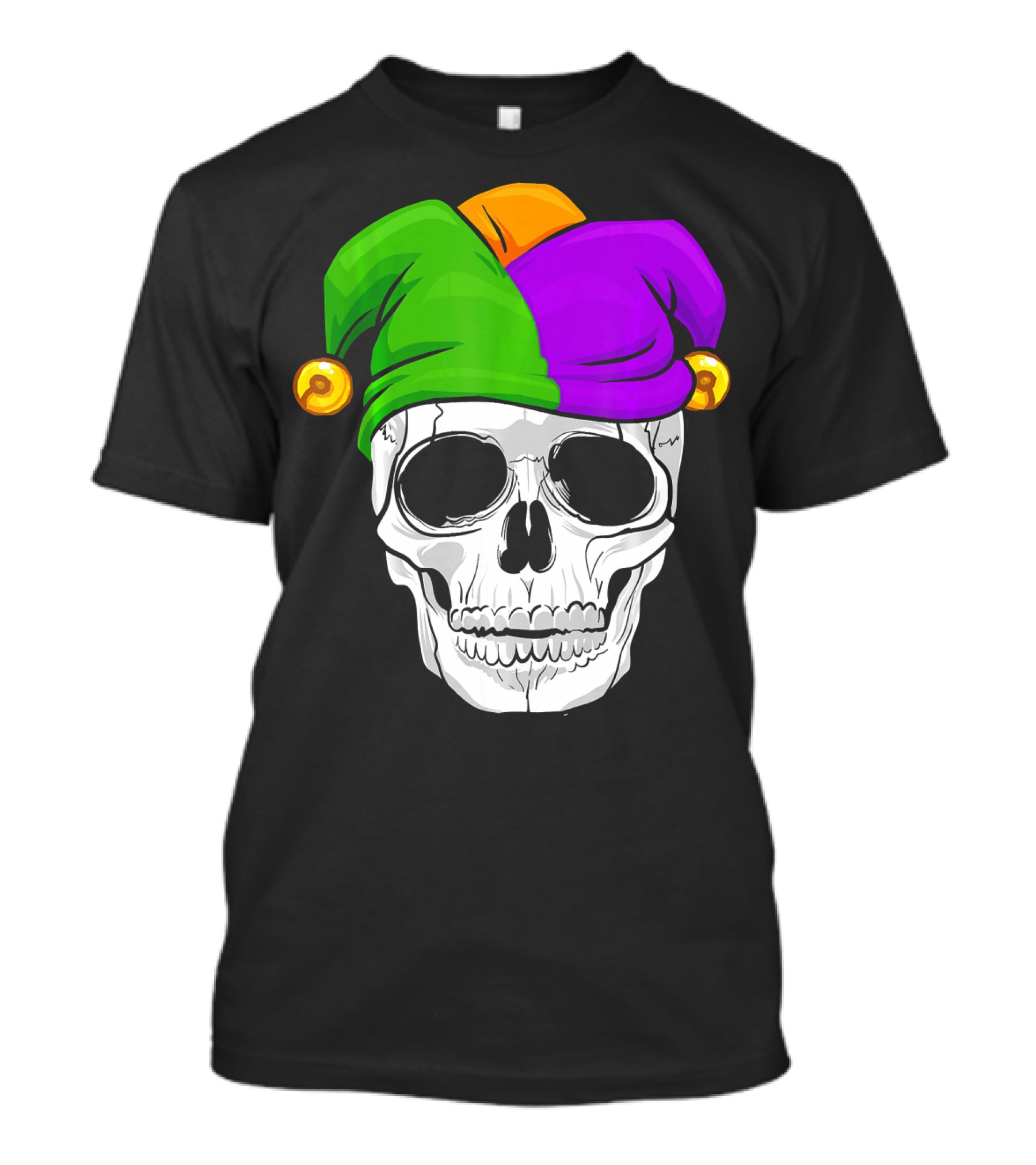Mardi Gras New Orleans Skull With Colorful Jester Hat T-Shirt