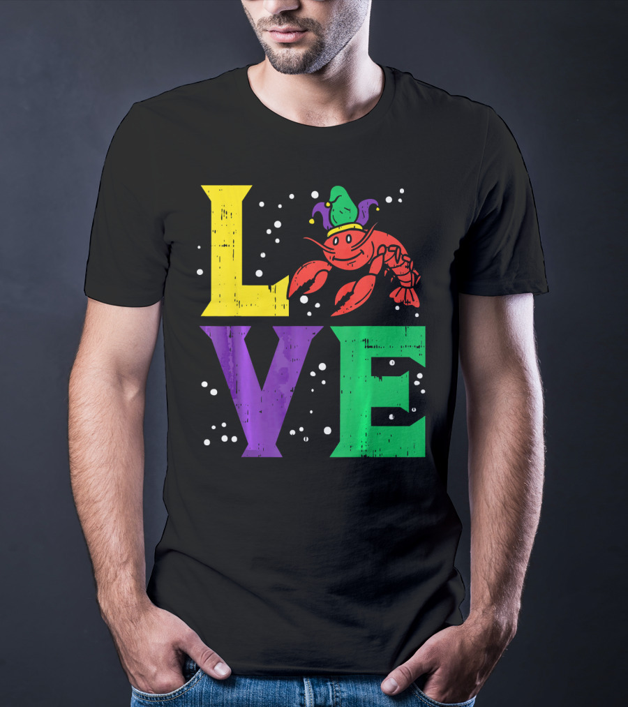 Love Crawfish Jester Hat Mardi Gras T-Shirt