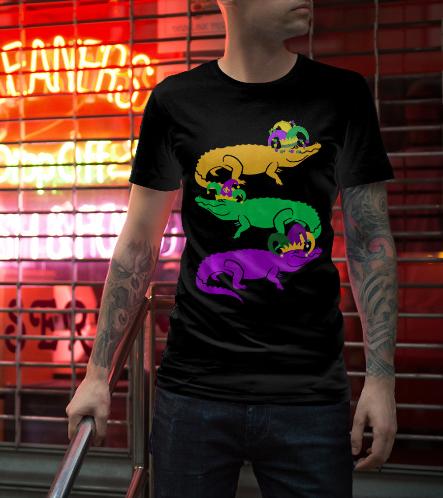 Cute Three Alligator Jesters Mardi Gras Beads T-Shirt