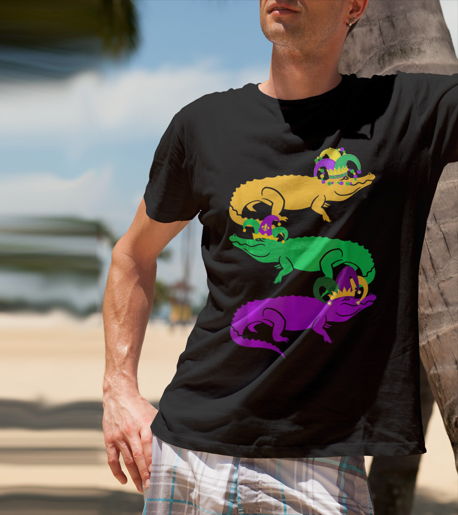 Cute Three Alligator Jesters Mardi Gras Beads T-Shirt