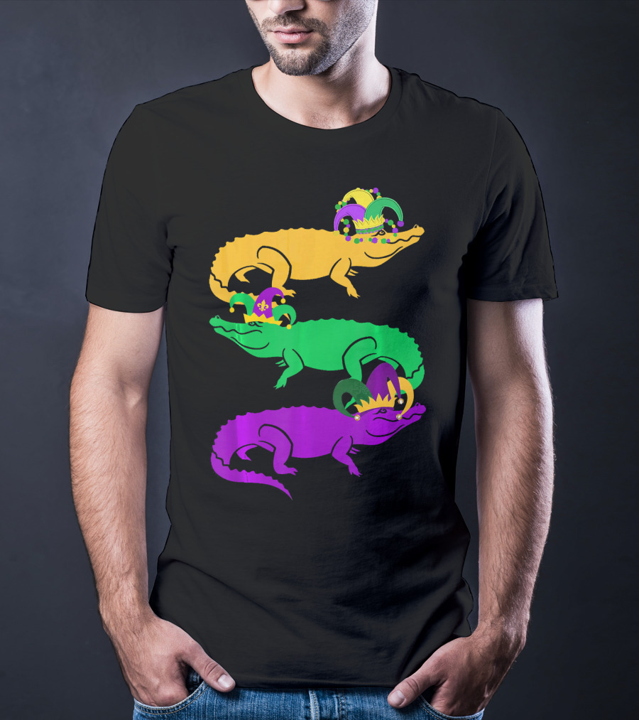 Cute Three Alligator Jesters Mardi Gras Beads T-Shirt