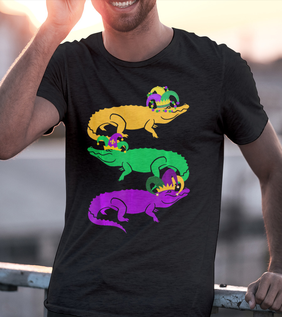 Cute Three Alligator Jesters Mardi Gras Beads T-Shirt