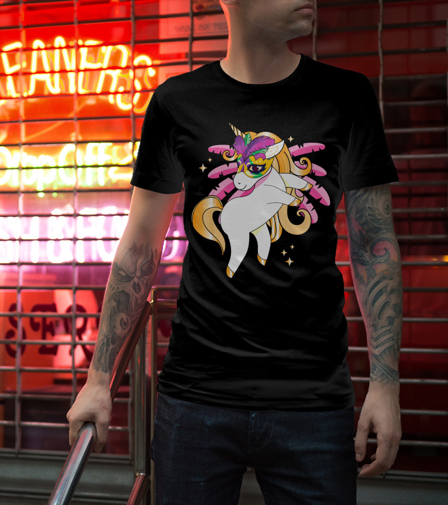 Mardi Gras Unicorn New Orleans LA Party Masked T-Shirt