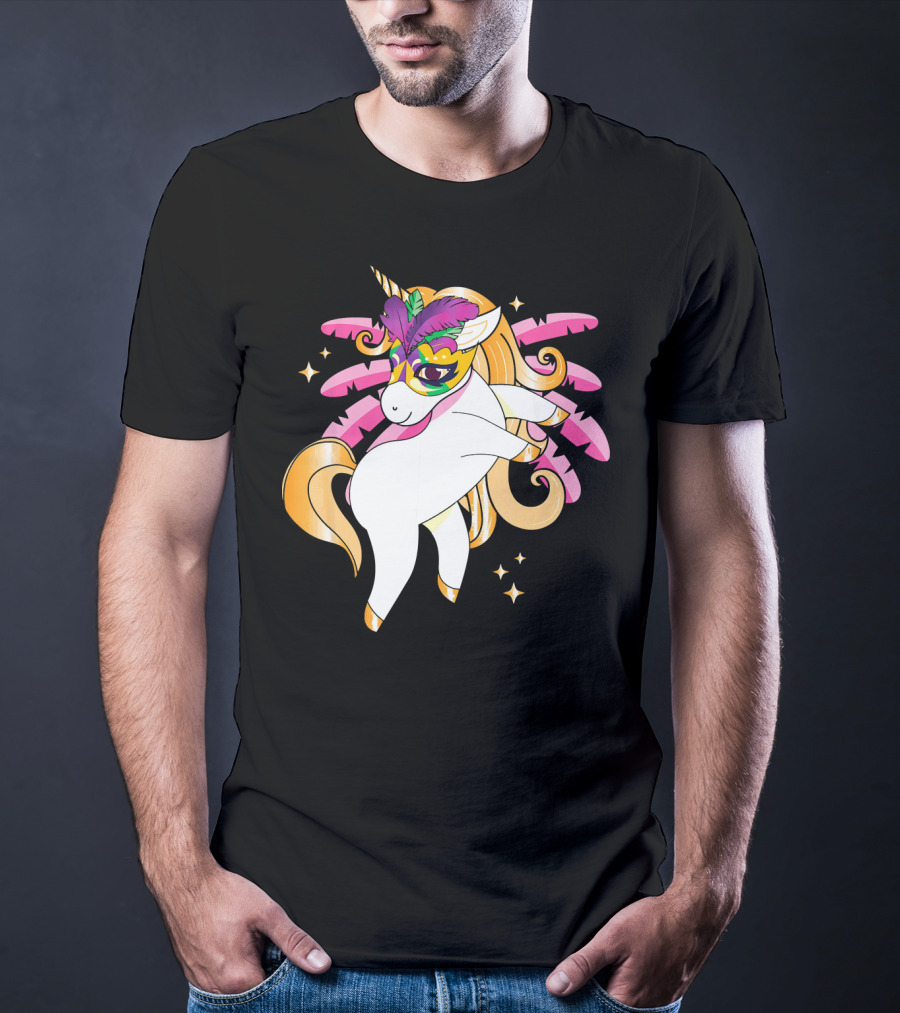 Mardi Gras Unicorn New Orleans LA Party Masked T-Shirt