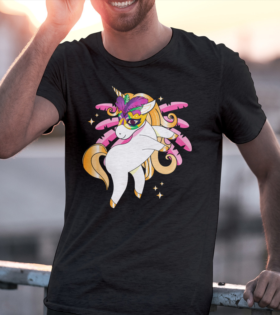Mardi Gras Unicorn New Orleans LA Party Masked T-Shirt