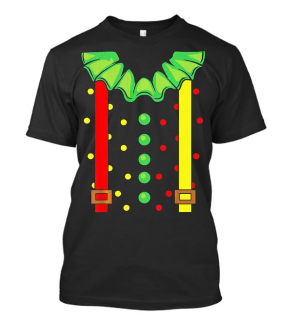 Funny Red And Yellow Suspenders With Green Jester Collar Clown T-Shirt