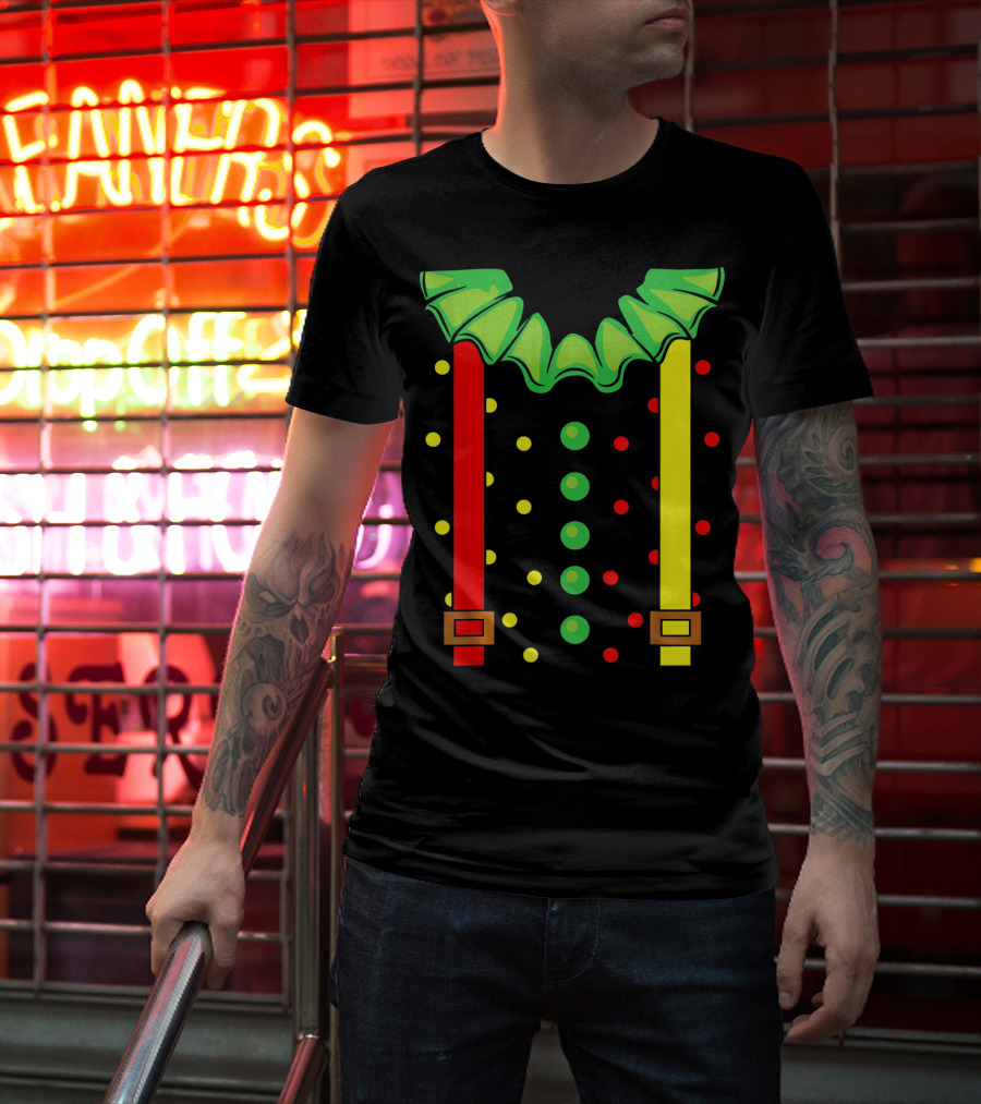 Funny Red And Yellow Suspenders With Green Jester Collar Clown T-Shirt