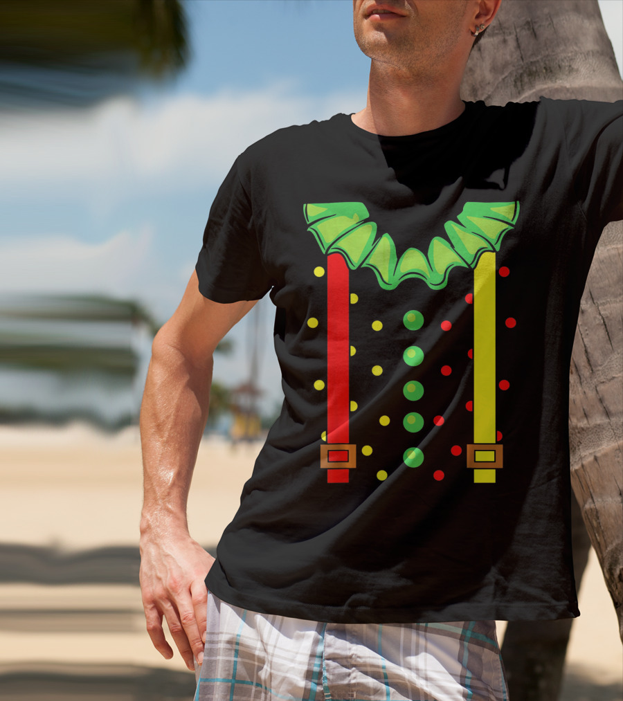 Funny Red And Yellow Suspenders With Green Jester Collar Clown T-Shirt
