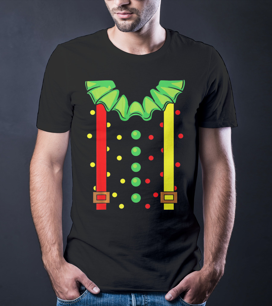 Funny Red And Yellow Suspenders With Green Jester Collar Clown T-Shirt