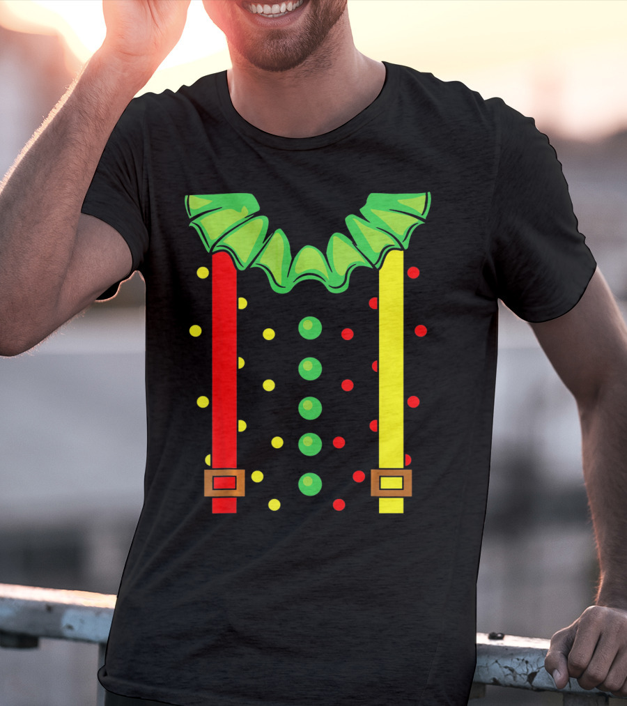 Funny Red And Yellow Suspenders With Green Jester Collar Clown T-Shirt