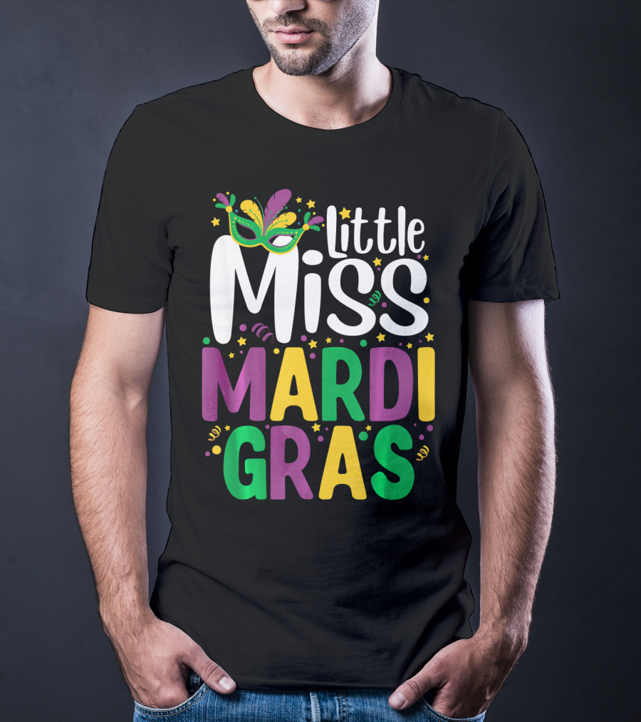Little Miss Mardi Gras Mask And Celebration Colors T-Shirt