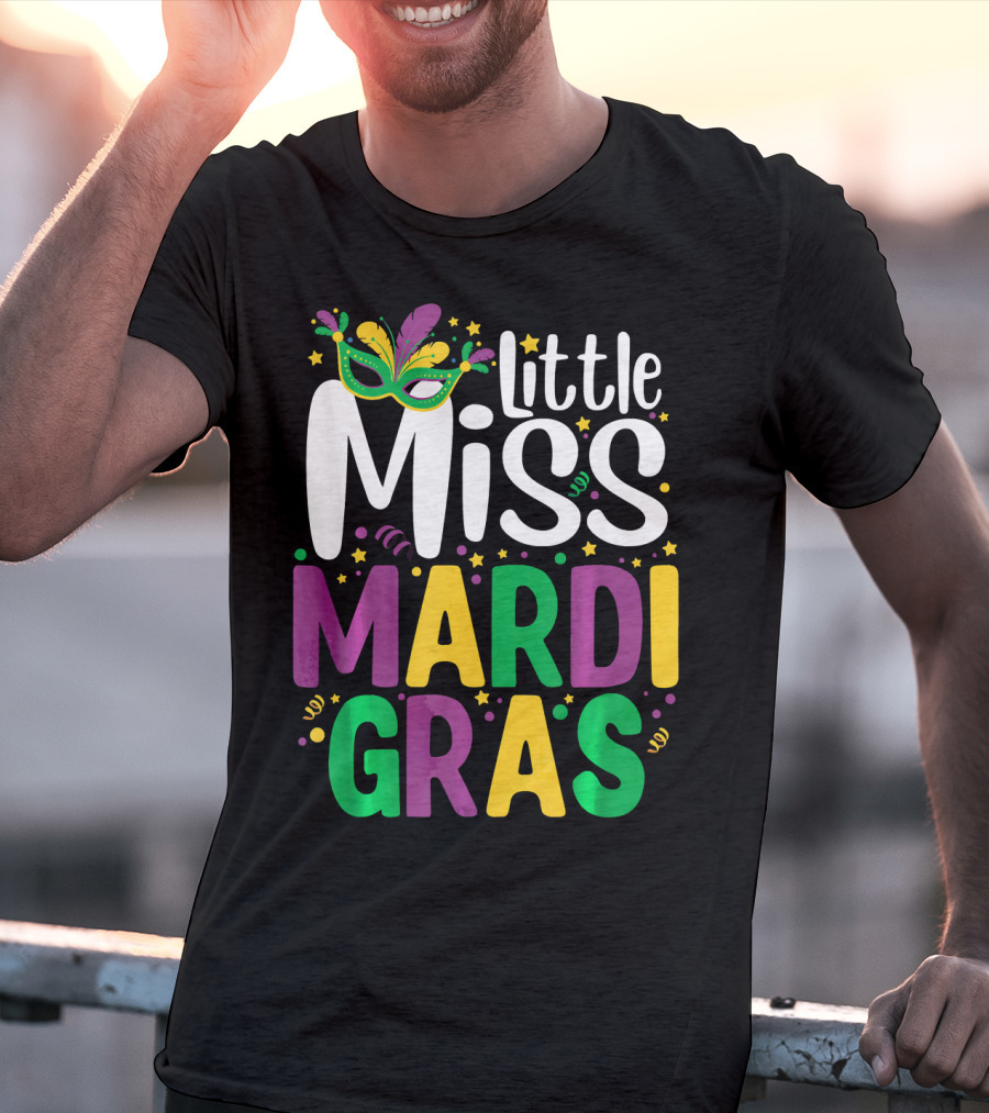 Little Miss Mardi Gras Mask And Celebration Colors T-Shirt