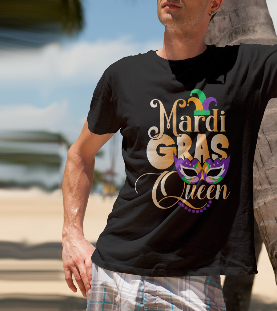 Mardi Gras Queen New Orleans Mask Beads Festival T-Shirt