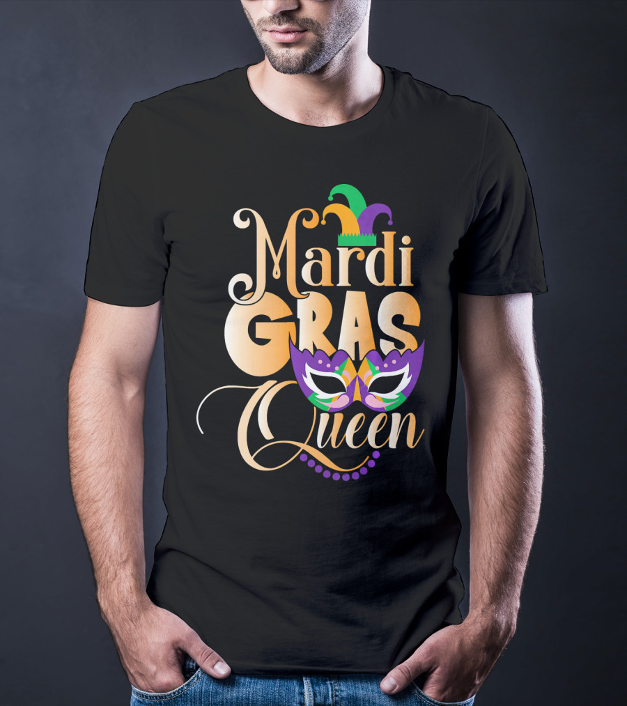 Mardi Gras Queen New Orleans Mask Beads Festival T-Shirt