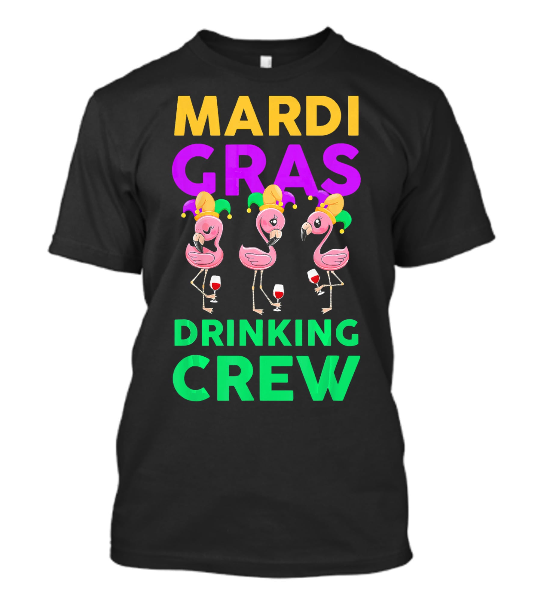 Mardi Gras Drinking Crew Flamingo Jester Party Fun T-Shirt