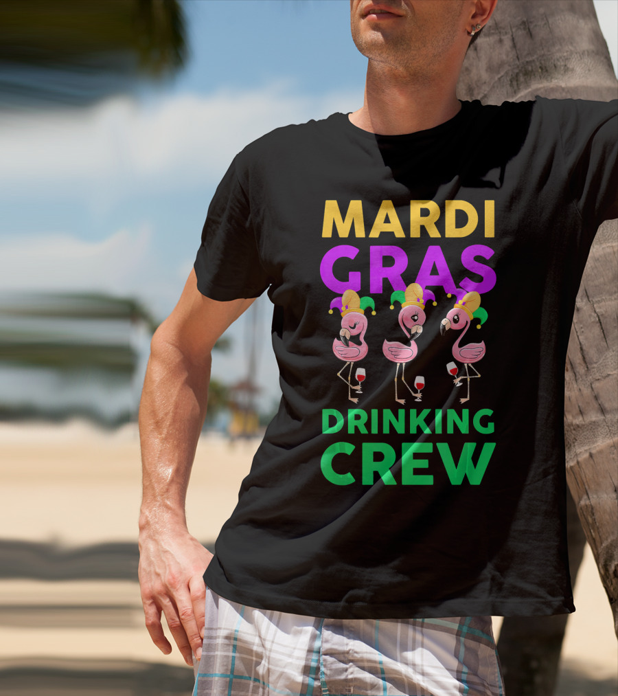 Mardi Gras Drinking Crew Flamingo Jester Party Fun T-Shirt