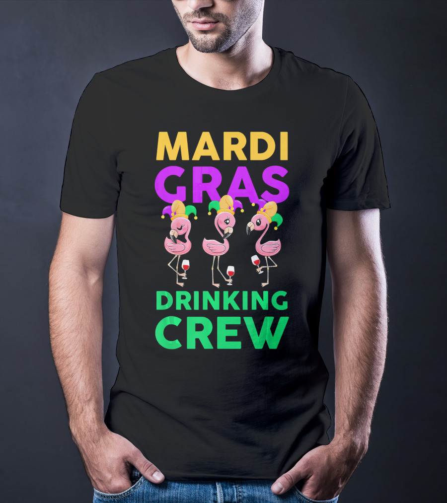 Mardi Gras Drinking Crew Flamingo Jester Party Fun T-Shirt
