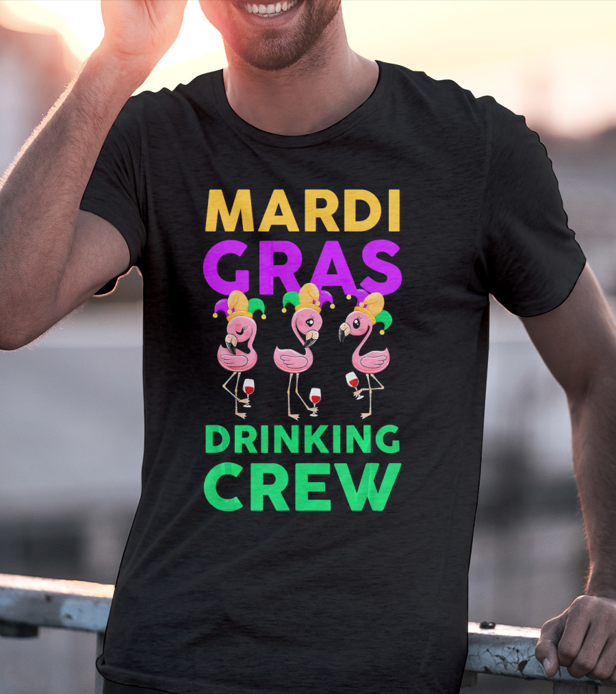 Mardi Gras Drinking Crew Flamingo Jester Party Fun T-Shirt