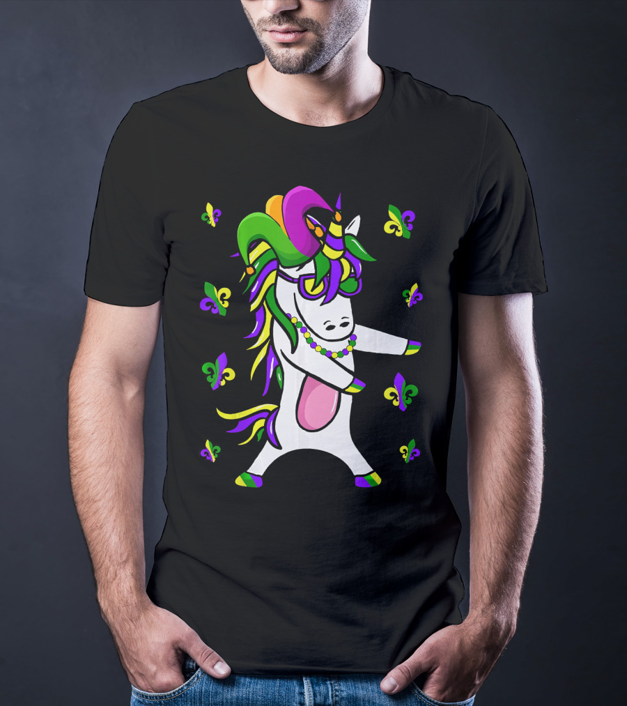 Flossing Unicorn Mardi Gras Floss Fleur De Lis Party T-Shirt