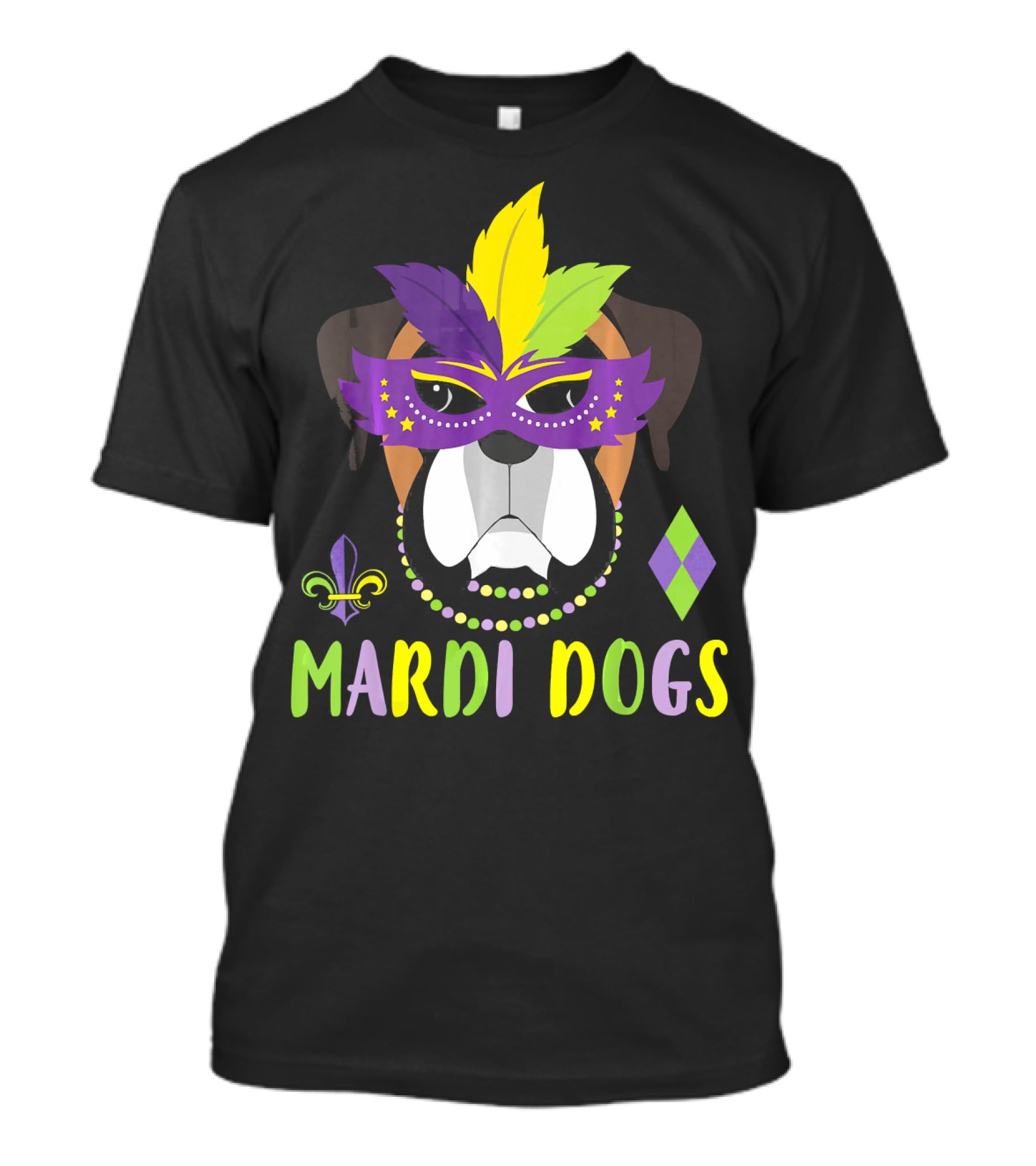 Boxer Dog Mardi Gras Mask Beads Mardi Dogs Fleur-de-Lis T-Shirt