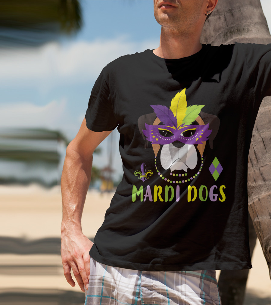 Boxer Dog Mardi Gras Mask Beads Mardi Dogs Fleur-de-Lis T-Shirt
