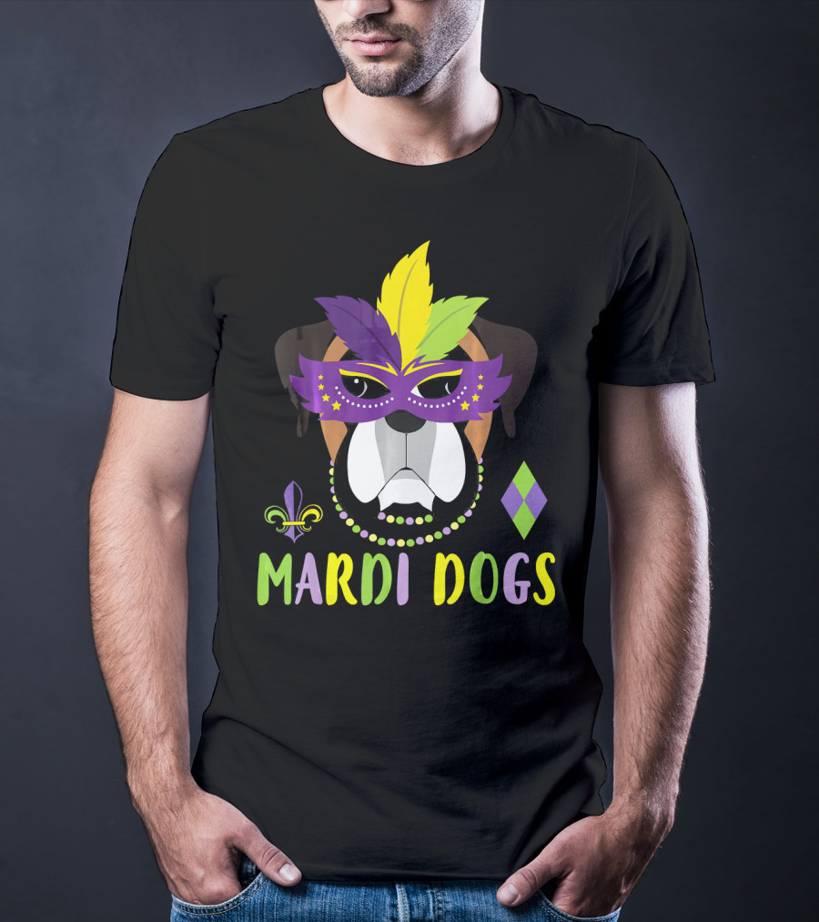 Boxer Dog Mardi Gras Mask Beads Mardi Dogs Fleur-de-Lis T-Shirt