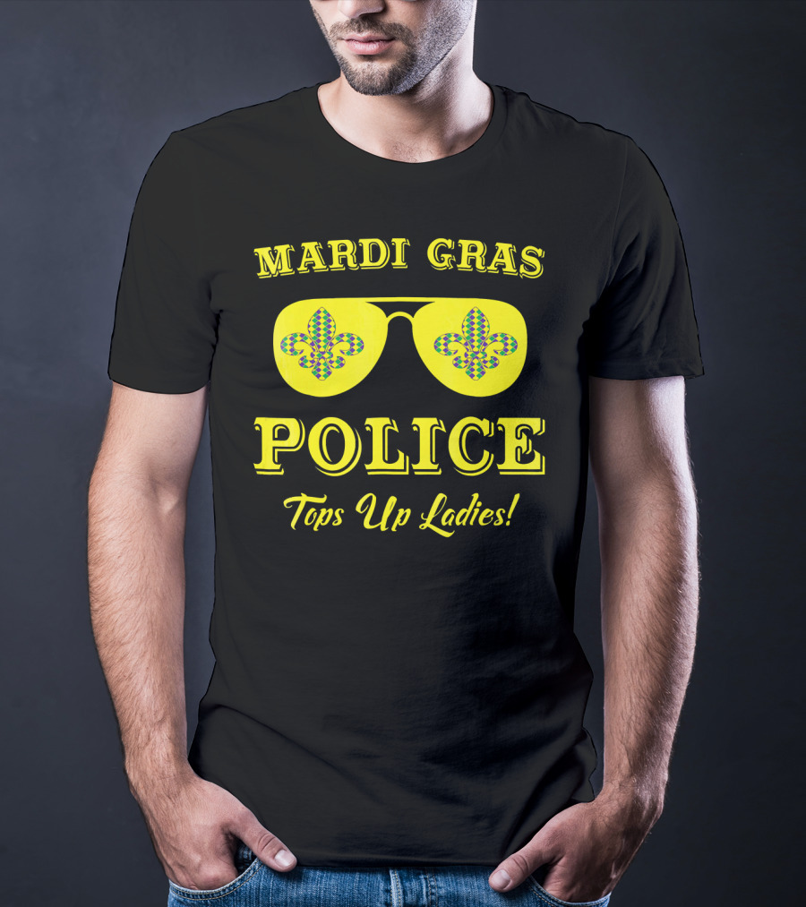Mardi Gras Police Tops Up Ladies Sunglasses Fleur-de-Lis T-Shirt