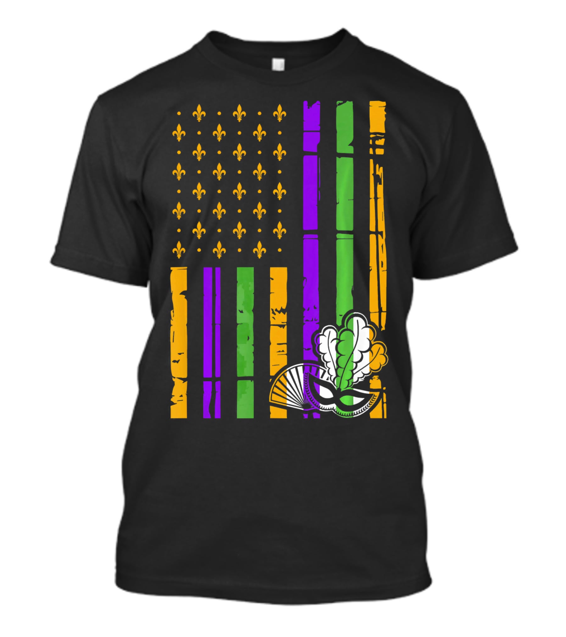US Mardi Gras Celebration Flag Fleur De Lis Mask T-Shirt