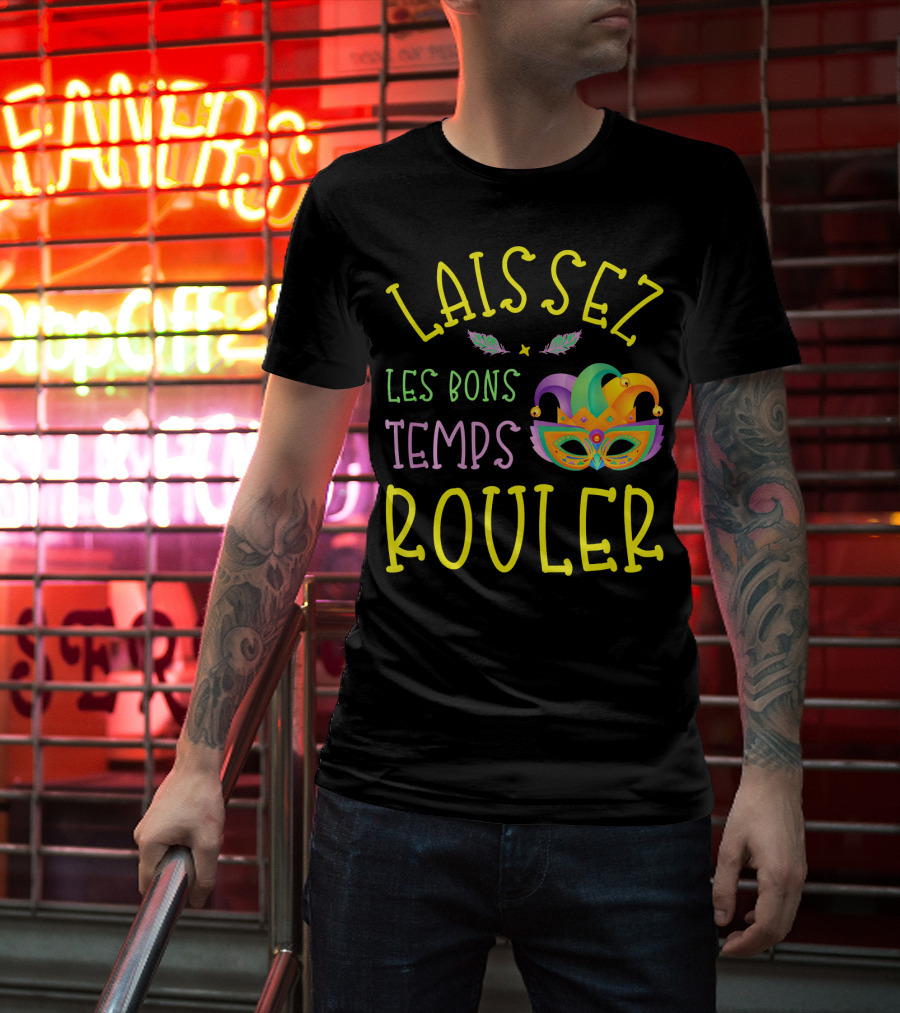 Laissez Les Bons Temps Rouler Mardi Gras Mask Feathers T-Shirt