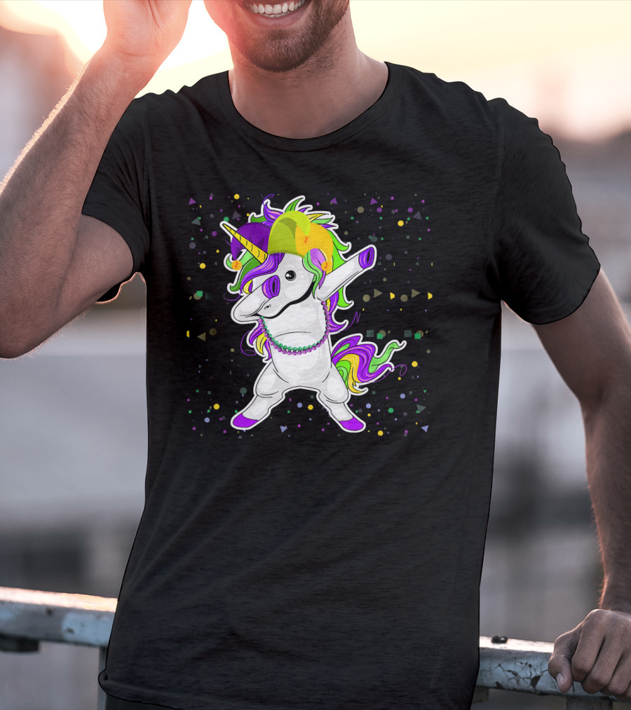 Mardi Gras Unicorn Party Mask Floss Dance T-Shirt