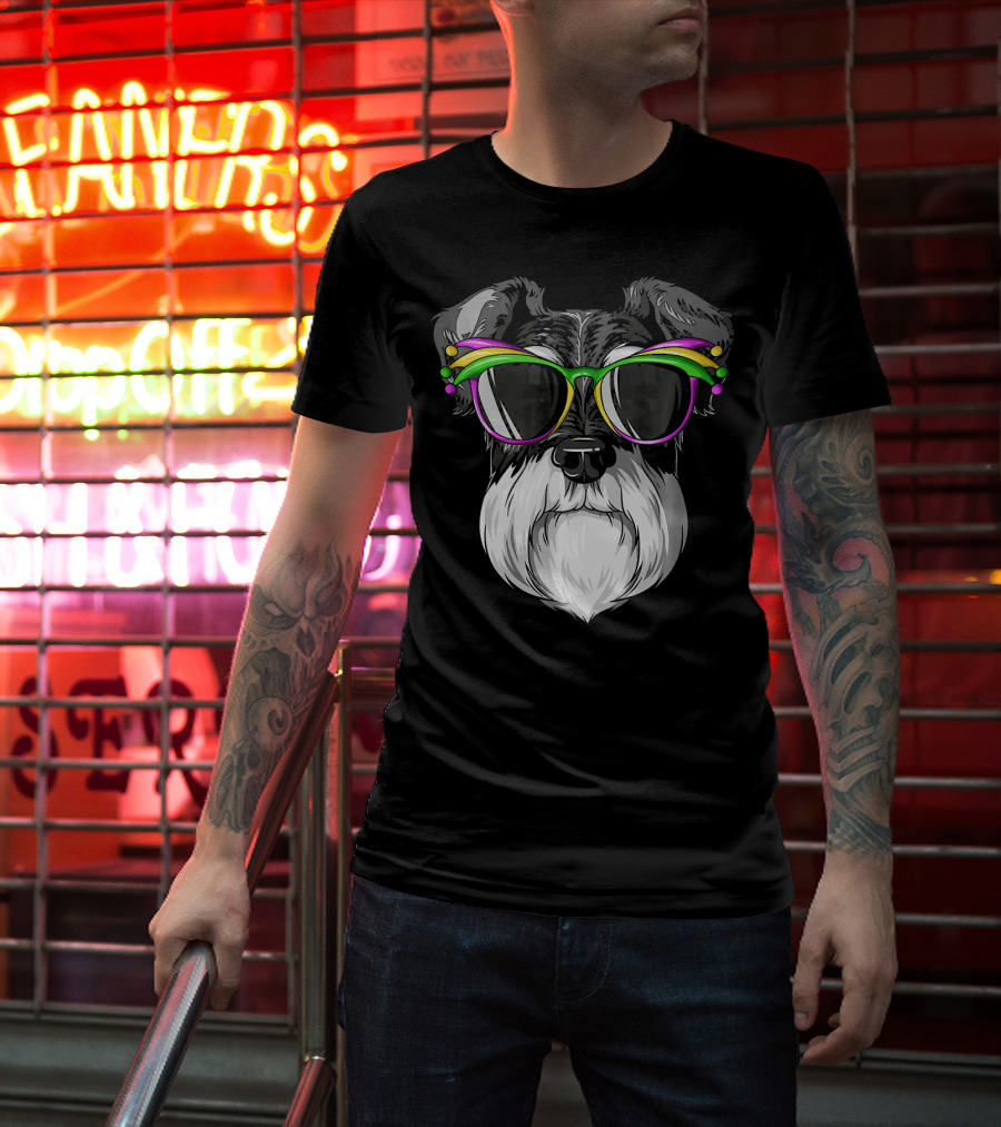 Schnauzer Mardi Gras Carnival Mask Sunglasses T-Shirt