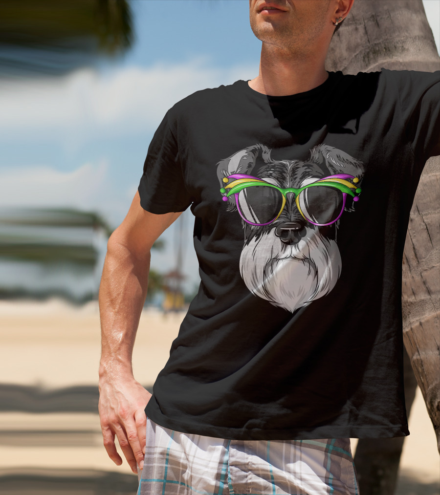 Schnauzer Mardi Gras Carnival Mask Sunglasses T-Shirt