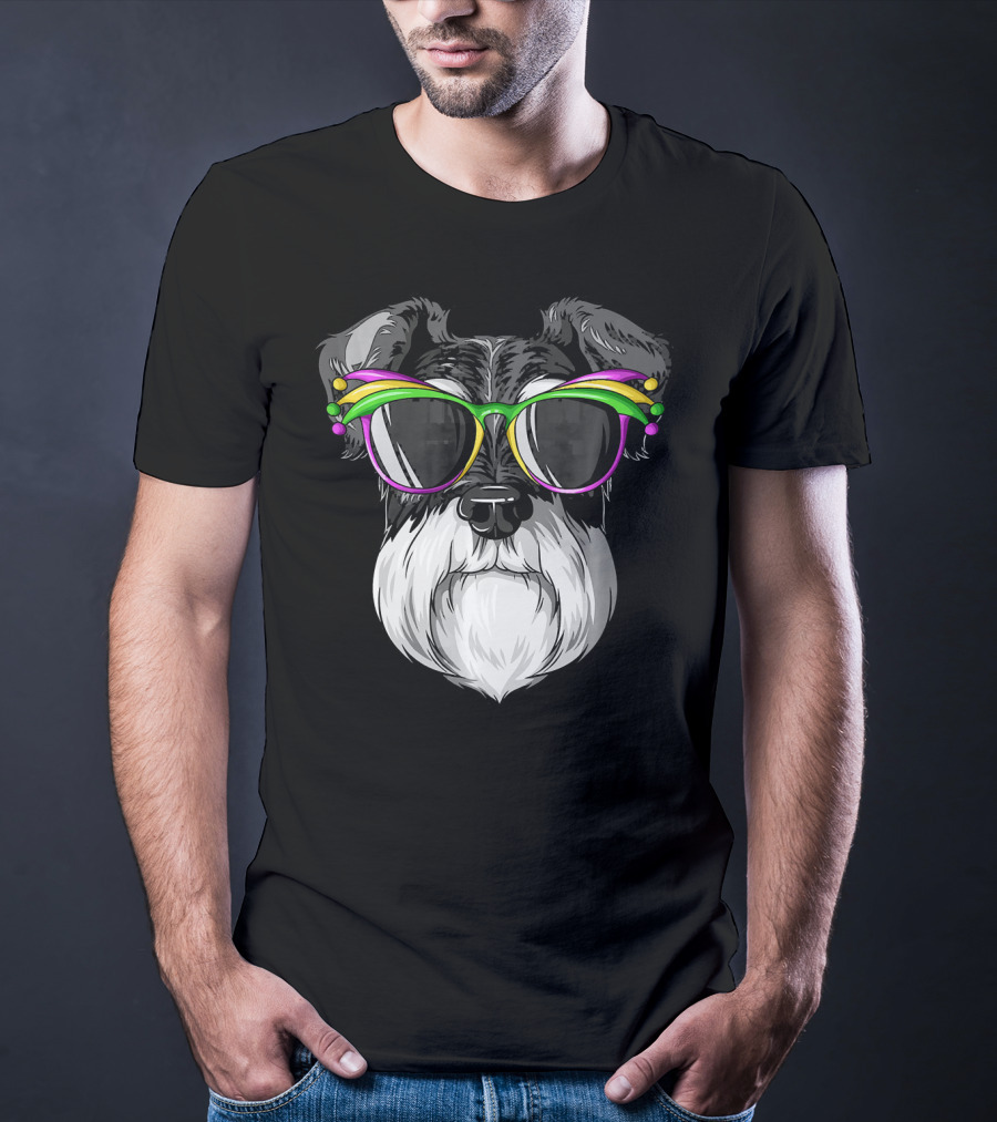 Schnauzer Mardi Gras Carnival Mask Sunglasses T-Shirt