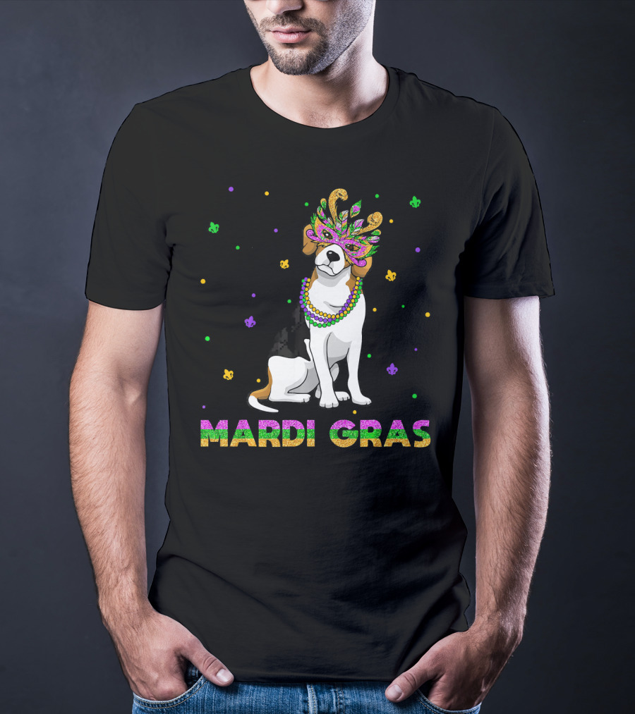 Jack Russell Terrier Mardi Gras Mask Beads Fun T-Shirt