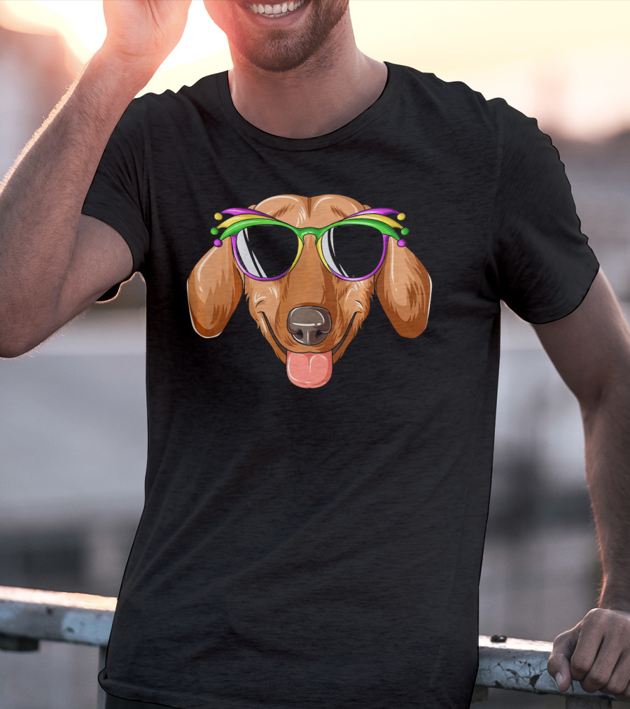 Dachshund Mardi Gras Carnival Mask Sunglasses Dachs T-Shirt