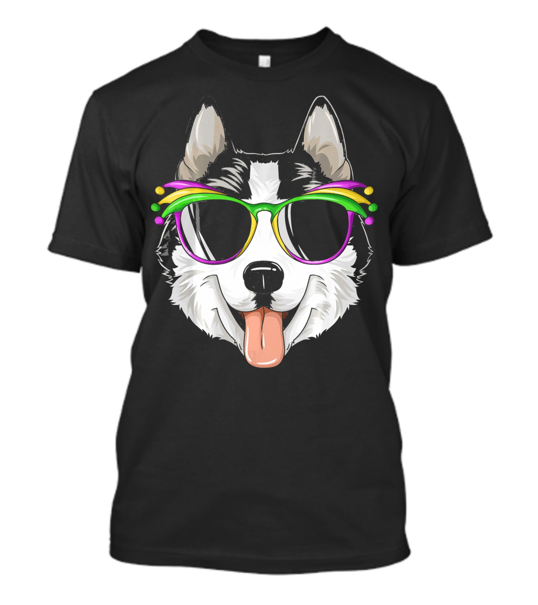 Husky Mardi Gras Carnival Mask Sunglasses Dog T-Shirt