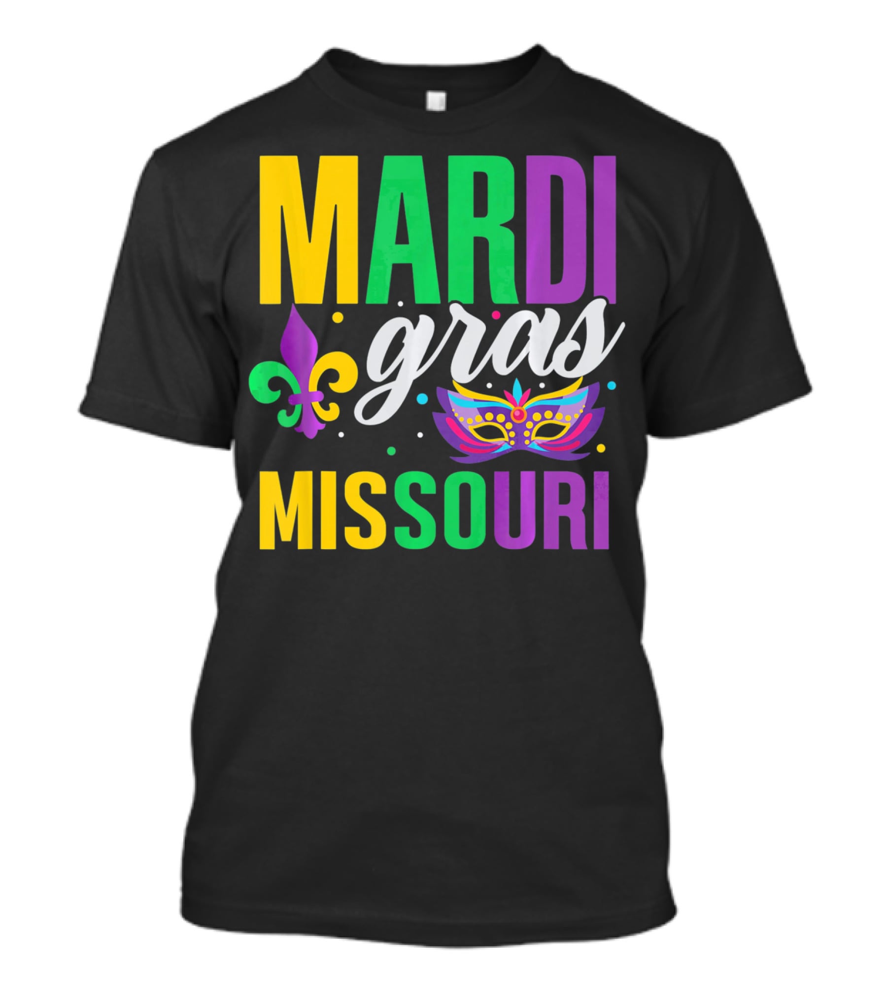 Mardi Gras Missouri Parade Beads Fleur-de-Lis Mask T-Shirt