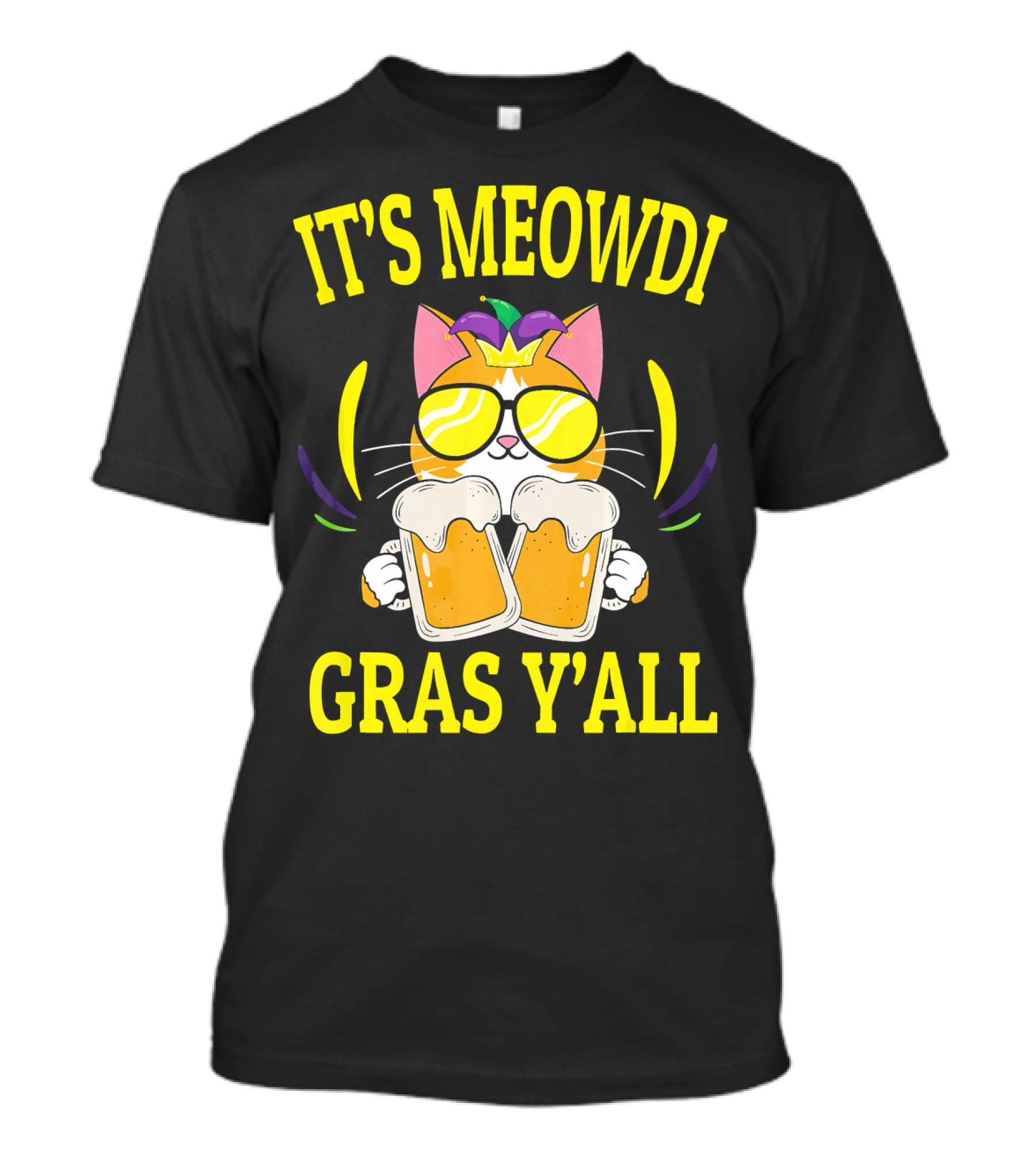 It's Meowdi Gras Y'all Cat With Beers And Sunglasses T-Shirt