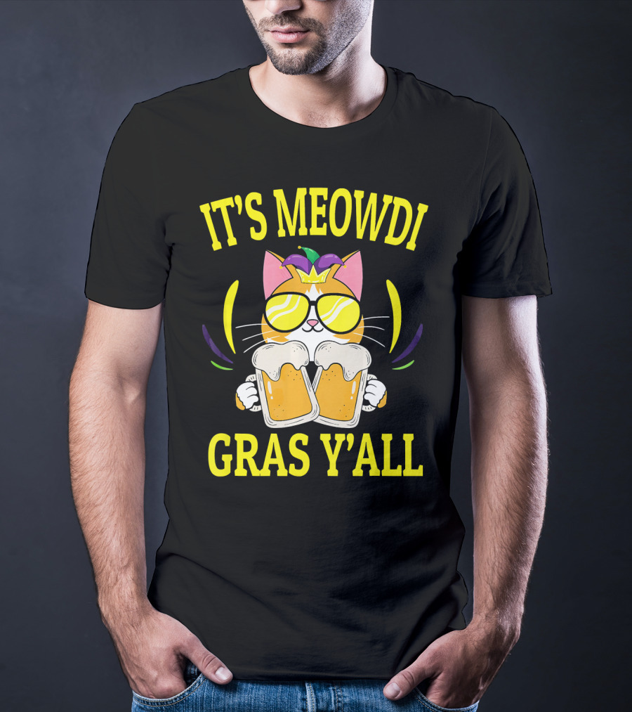 It's Meowdi Gras Y'all Cat With Beers And Sunglasses T-Shirt