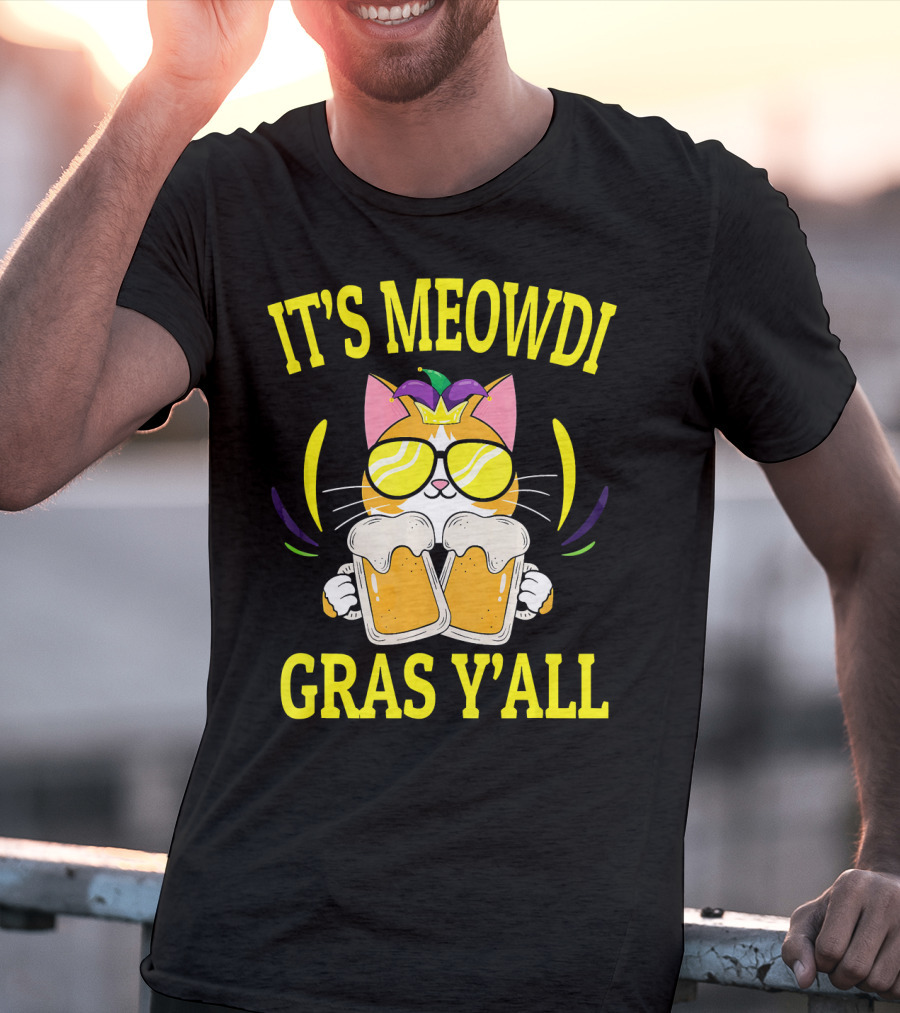 It's Meowdi Gras Y'all Cat With Beers And Sunglasses T-Shirt